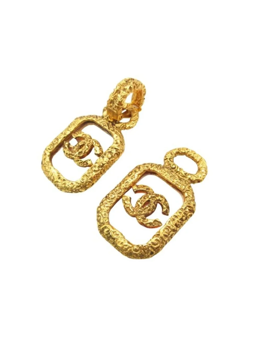 Chanel Earrings Vintage CC Logo Plate Gold